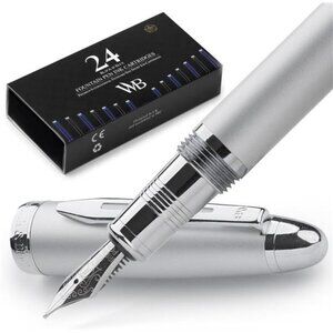 Wordsworth & Black Majesti Fountain Pen-(Silver), Luxury Case, 24K Gold Finish;